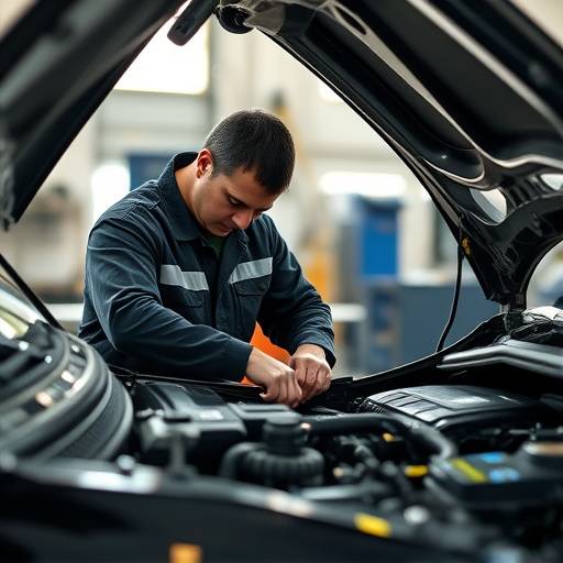 A mechanic working on a car engine in a repair shop
