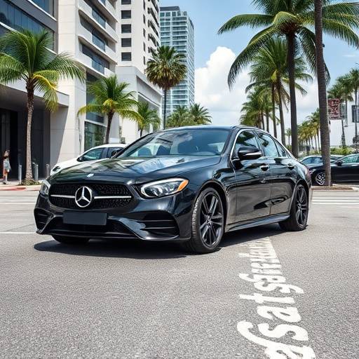 Black 2022 Mercedes-Benz C-Class parked on a Miami street.