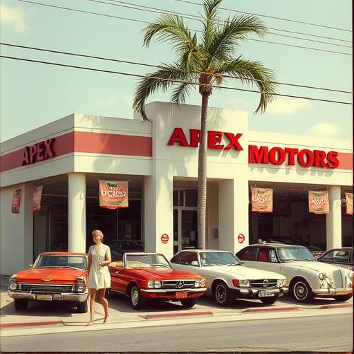 Historical photo of the original Apex Motors dealership on Calle Ocho in 1985