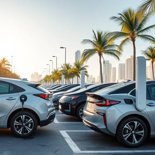 Image of electric vehicles charging in Miami