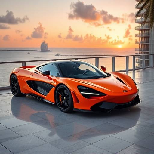 Orange 2024 McLaren GT parked at a fancy Miami hotel.