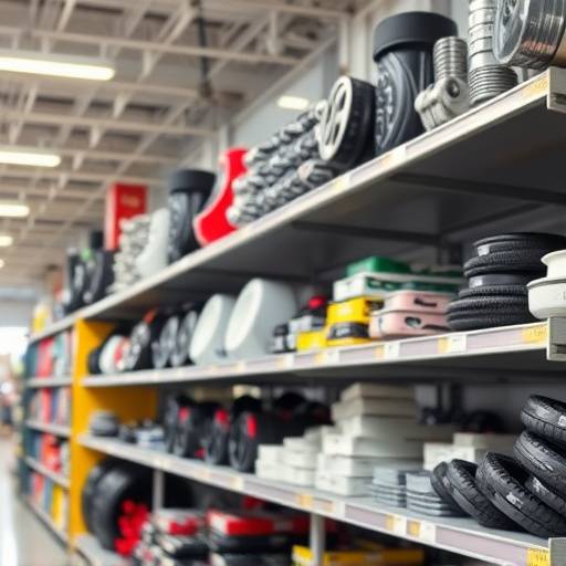 Shelves filled with car parts in a dealership parts department