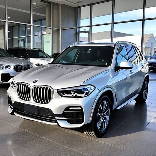 Silver 2023 BMW X5 parked in front of the Apex Motors showroom.
